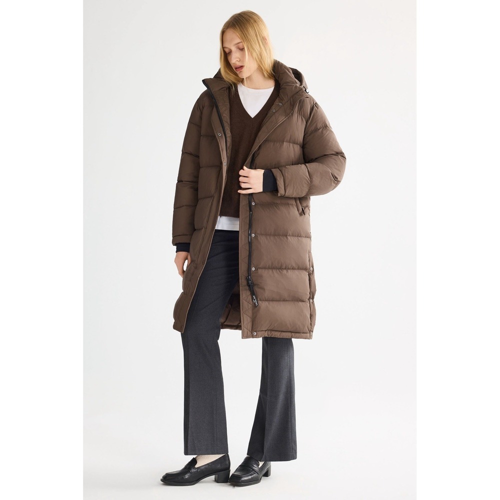 Orolay NWT Puff-O Mid-Length Down Puffer Jacket Small In Coffee Brown 700 Fill